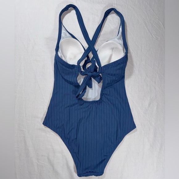 Kona Sol Blue Ribbed Bodysuit One Piece Size Small - Picture 5 of 11